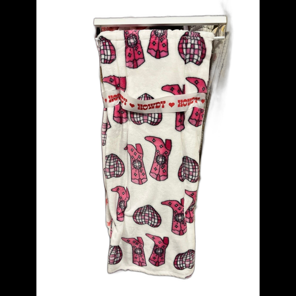 Western Glam Disco Hearts Cowgirl Plush Throw Blanket 60x70" Fleece
